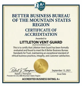 Better Business Bureau A+ rated dryer vent cleaning company in Littleton