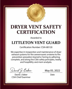 CSIA certified technician for residential dryer exhaust systems in Littleton
